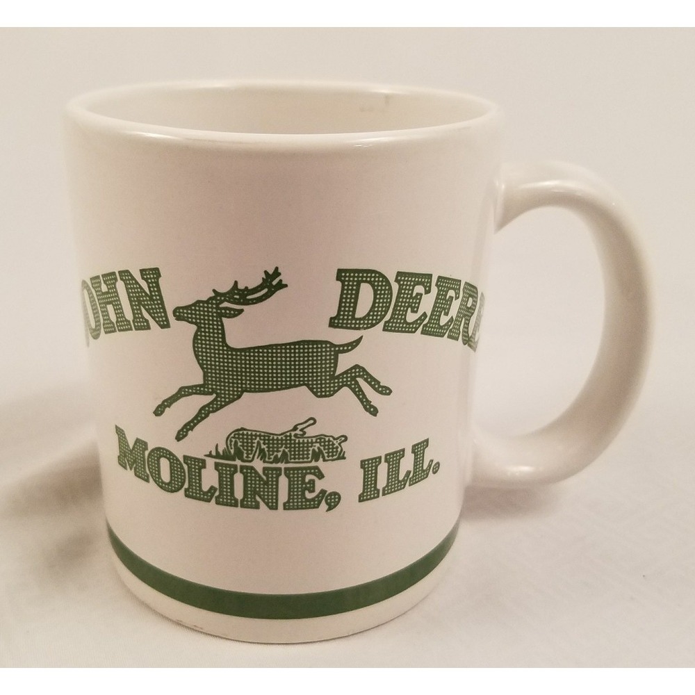 John Deere‎ Coffee Cup Mug - out on the farm pond little boy fishing Moline ILL